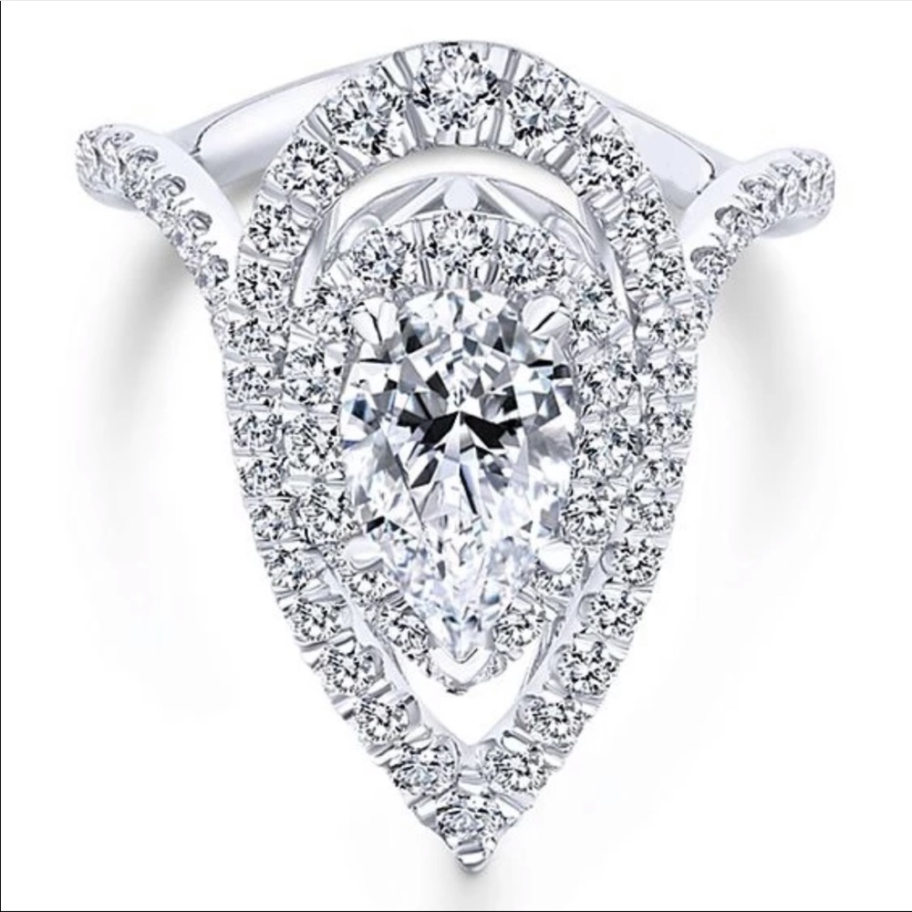 Luxury 925 Sterling Silver Pear Cut Diamonds Ring - Picture 4 of 6